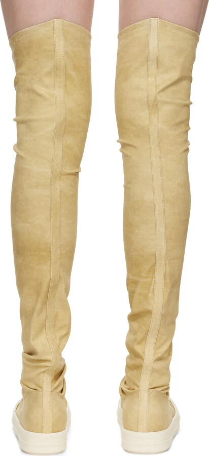 Rick Owens DRKSHDW Beige Hollywood High Sock Sneaks Tall Boots - Image 2