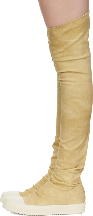 Rick Owens DRKSHDW Beige Hollywood High Sock Sneaks Tall Boots - Image 3
