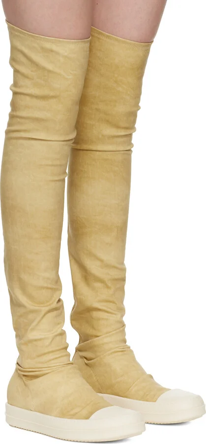 Rick Owens DRKSHDW Beige Hollywood High Sock Sneaks Tall Boots - Image 4