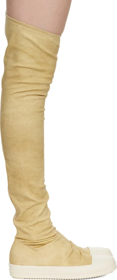 Rick Owens DRKSHDW Beige Hollywood High Sock Sneaks Tall Boots