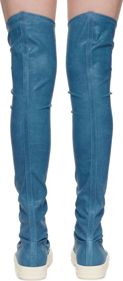 Rick Owens DRKSHDW Blue Hollywood High Sock Sneaks Tall Boots - Image 2