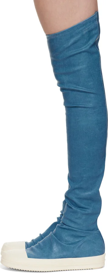 Rick Owens DRKSHDW Blue Hollywood High Sock Sneaks Tall Boots - Image 3