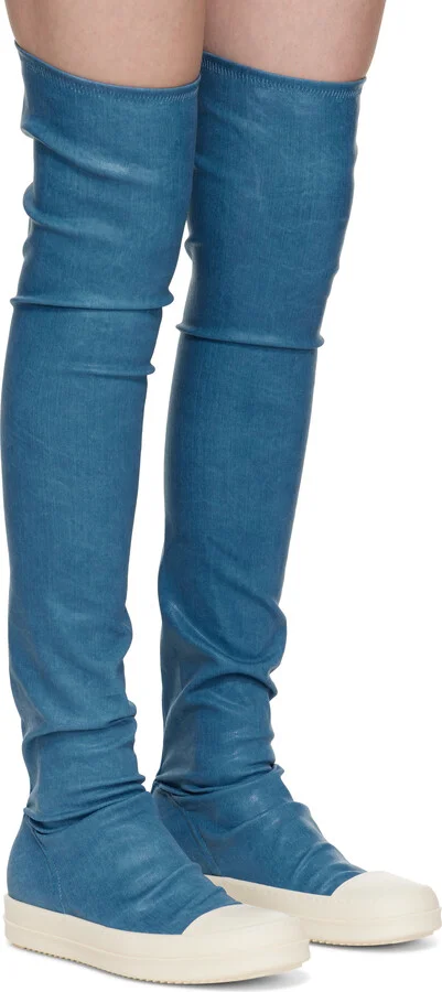 Rick Owens DRKSHDW Blue Hollywood High Sock Sneaks Tall Boots - Image 4