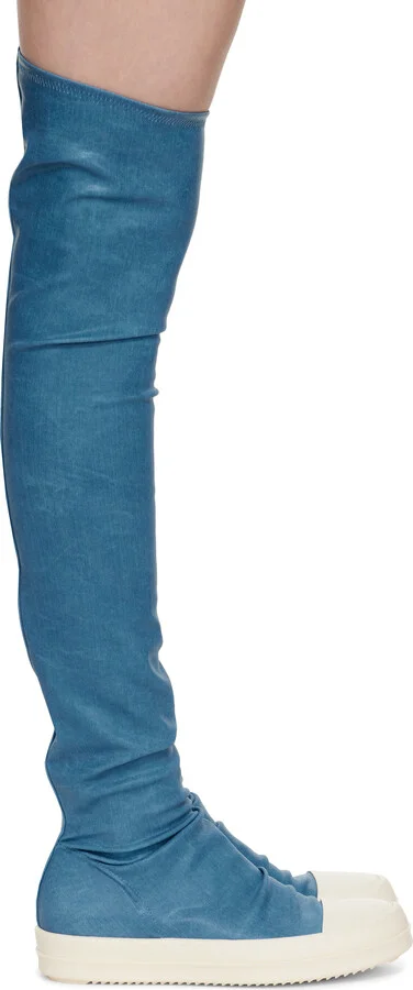Rick Owens DRKSHDW Blue Hollywood High Sock Sneaks Tall Boots