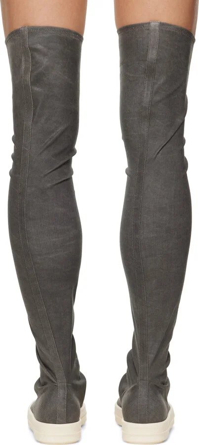Rick Owens DRKSHDW Gray Hollywood High Sock Sneaks Tall Boots - Image 2