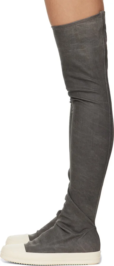 Rick Owens DRKSHDW Gray Hollywood High Sock Sneaks Tall Boots - Image 3