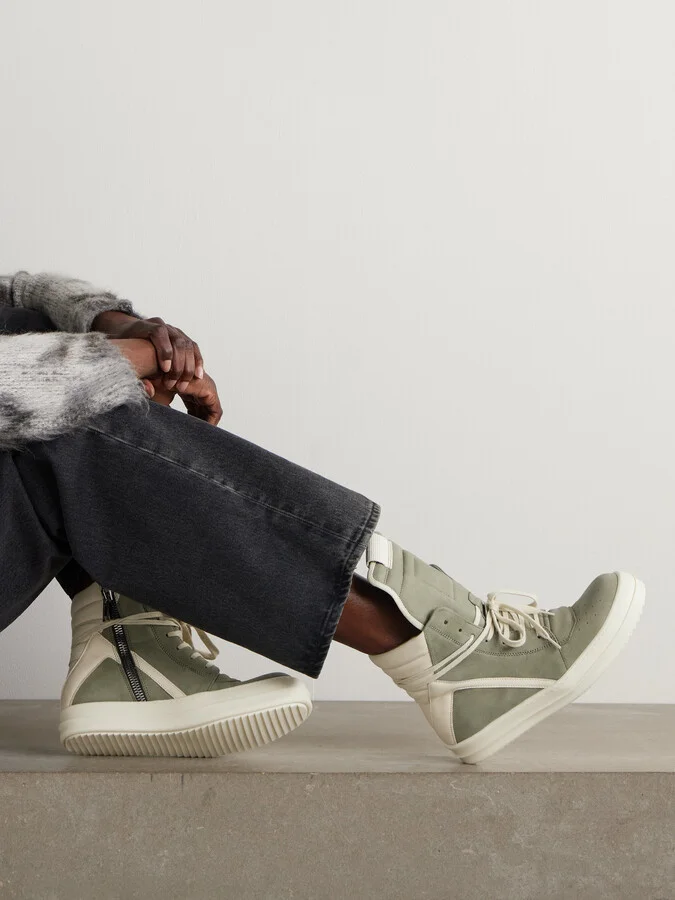 Rick Owens - Geobasket Leather-trimmed Nubuck High-top Sneakers - Green - Image 2