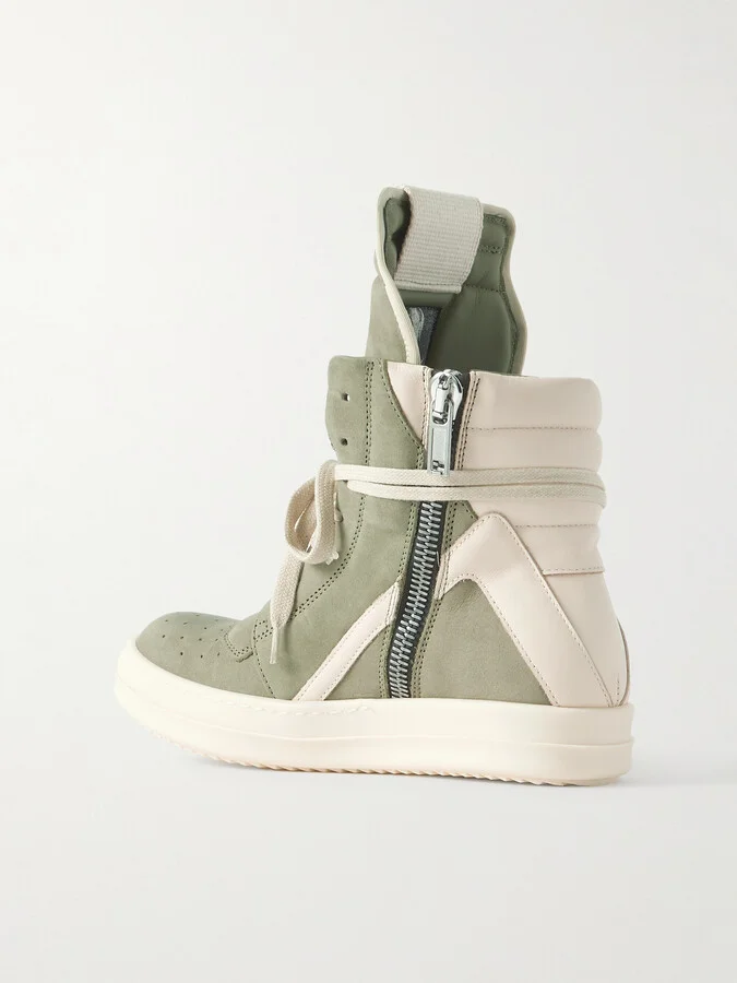 Rick Owens - Geobasket Leather-trimmed Nubuck High-top Sneakers - Green - Image 3