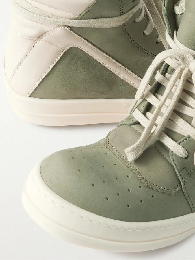 Rick Owens - Geobasket Leather-trimmed Nubuck High-top Sneakers - Green - Image 4