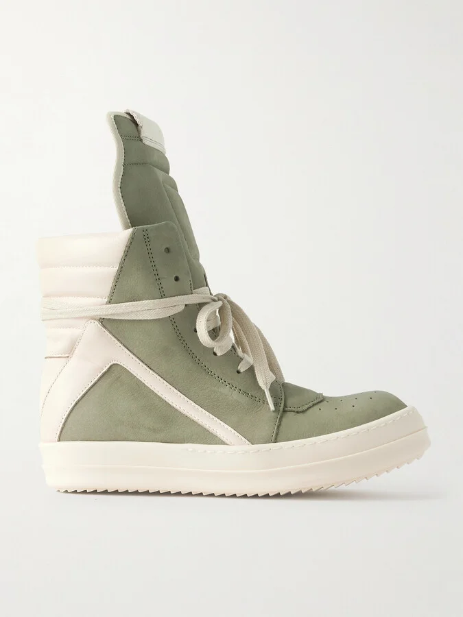 Rick Owens - Geobasket Leather-trimmed Nubuck High-top Sneakers - Green