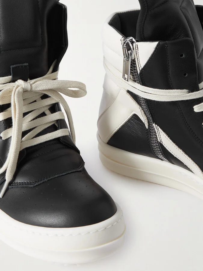 Rick Owens - Geobasket Two-tone Leather High-top Sneakers - Black - Image 4