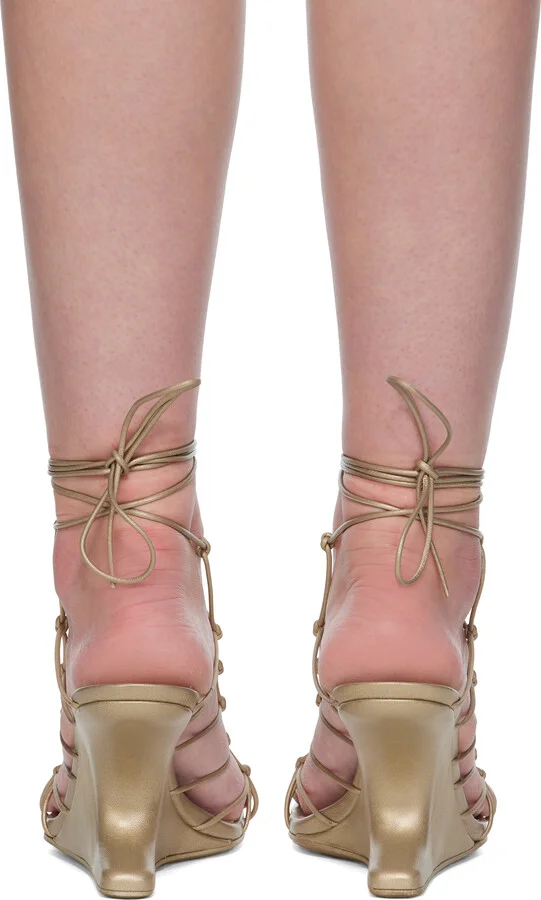 Rick Owens Gold Hollywood Web Cantilever Heeled Sandals - Image 2