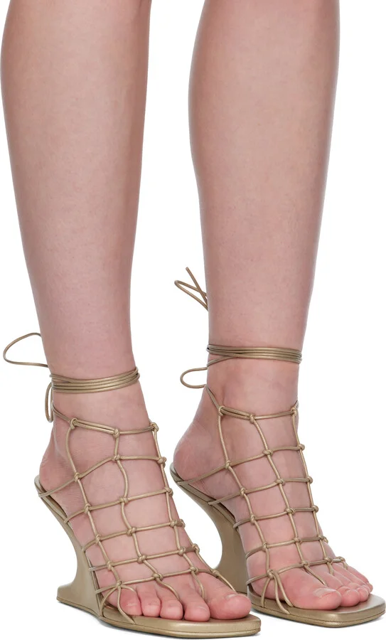 Rick Owens Gold Hollywood Web Cantilever Heeled Sandals - Image 4