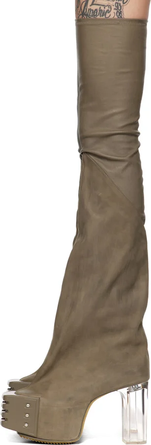 Rick Owens Gray Flared Platform Boots - Image 3