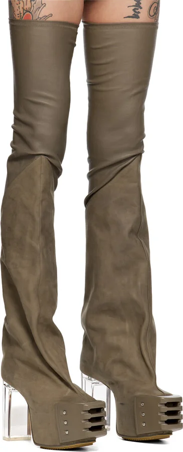 Rick Owens Gray Flared Platform Boots - Image 4