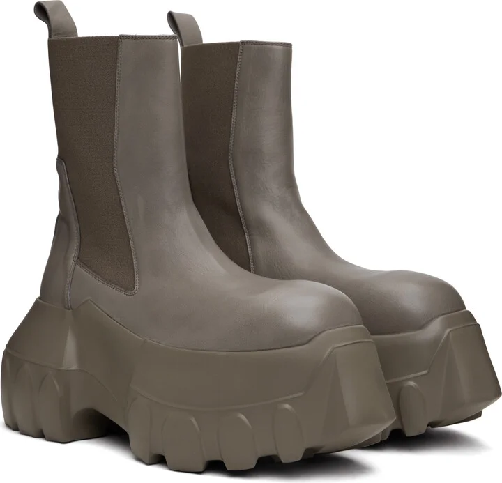 Rick Owens Gray Hollywood Beatle Mega Tractor Boots - Image 4