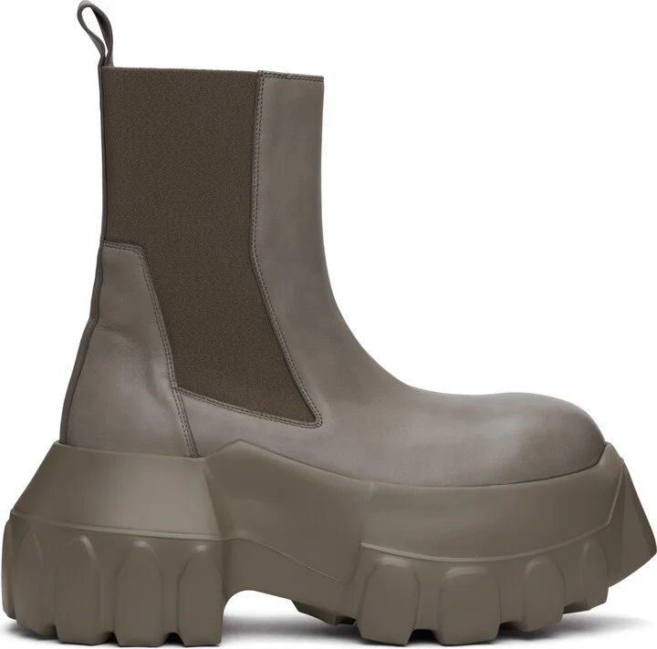 Rick Owens Gray Hollywood Beatle Mega Tractor Boots