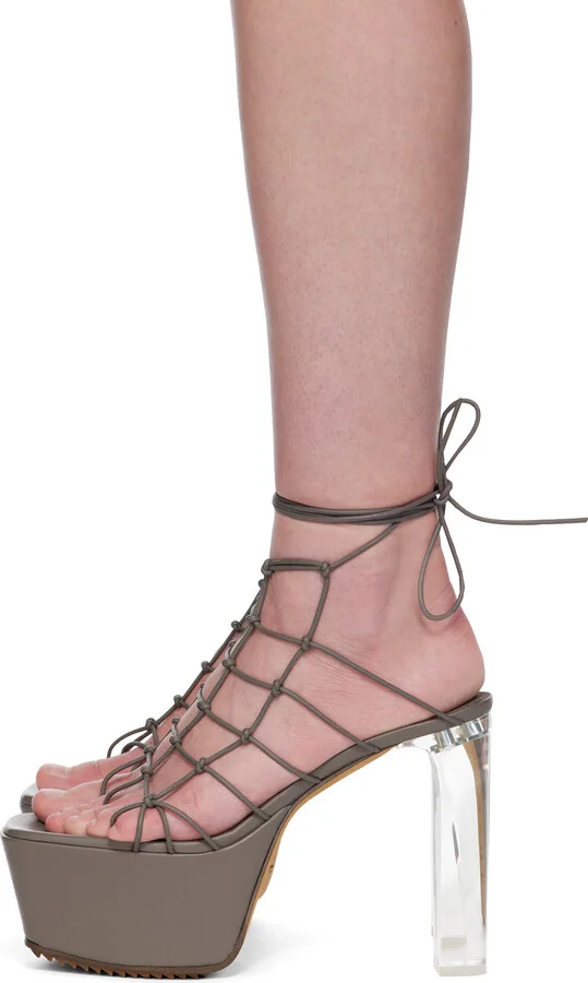 Rick Owens Gray Hollywood Web Platform 65 Heeled Sandals - Image 3