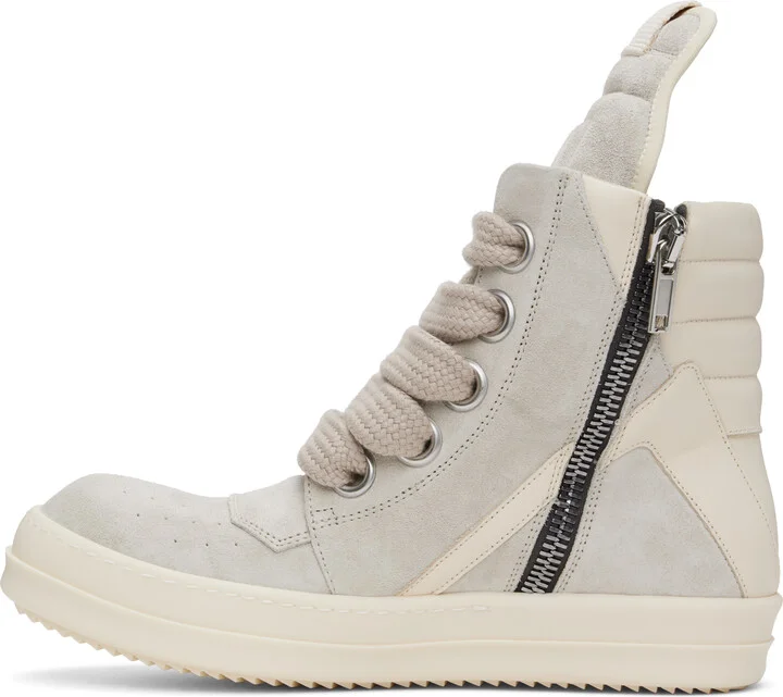 Rick Owens Gray & Off-White Hollywood Jumbolace Geobasket Sneakers - Image 3