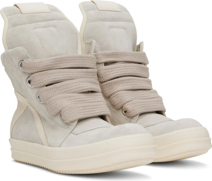Rick Owens Gray & Off-White Hollywood Jumbolace Geobasket Sneakers - Image 4