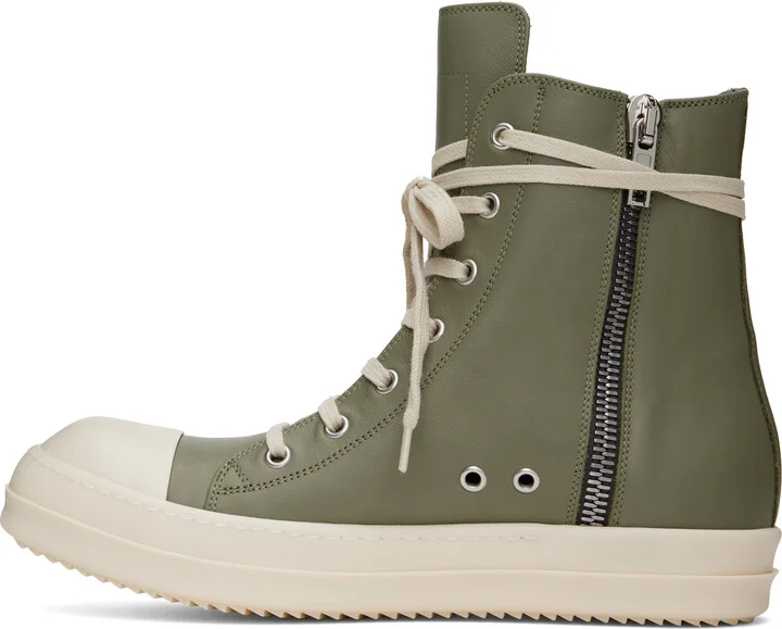 Rick Owens Green Hollywood Calf Leather Sneakers - Image 3