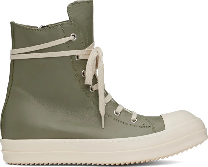Rick Owens Green Hollywood Calf Leather Sneakers