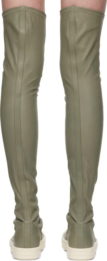 Rick Owens Green Hollywood Knee High Stocking Sneaks Tall Boots - Image 2
