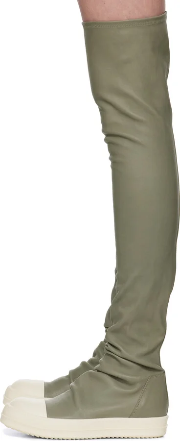 Rick Owens Green Hollywood Knee High Stocking Sneaks Tall Boots - Image 3
