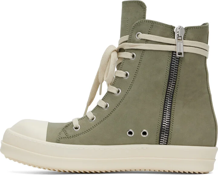 Rick Owens Green Hollywood Nubuck Sneakers - Image 3