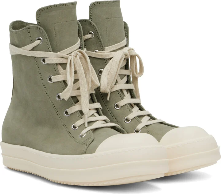 Rick Owens Green Hollywood Nubuck Sneakers - Image 4