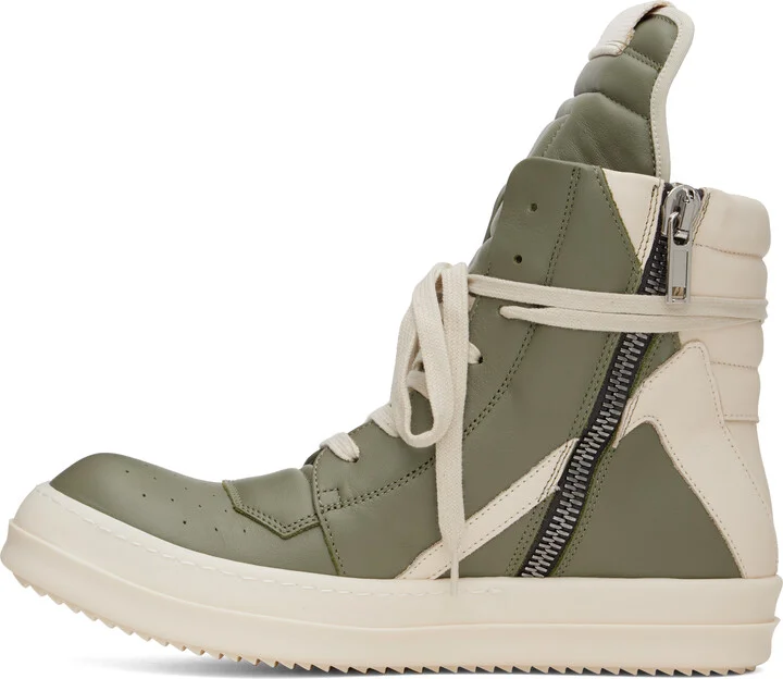 Rick Owens Green & Off-White Hollywood Geobasket Sneakers - Image 3