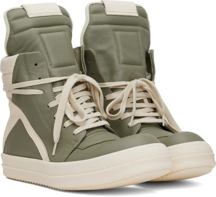 Rick Owens Green & Off-White Hollywood Geobasket Sneakers - Image 4