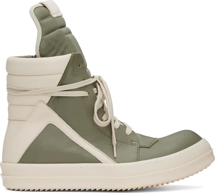 Rick Owens Green & Off-White Hollywood Geobasket Sneakers