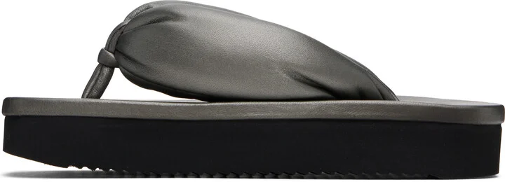 Rick Owens Gunmetal Hollywood Peached Lambskin Flip-Flops - Image 3