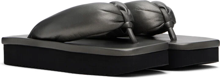 Rick Owens Gunmetal Hollywood Peached Lambskin Flip-Flops - Image 4