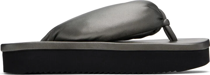 Rick Owens Gunmetal Hollywood Peached Lambskin Flip-Flops