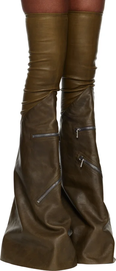 Rick Owens Khaki Cargoflares Tall Boots - Image 4