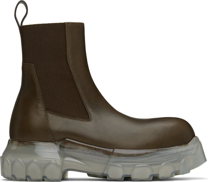 Rick Owens Khaki Porterville Beatle Bozo Tractor Chelsea Boots