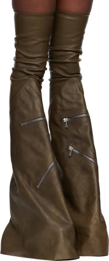 Rick Owens Khaki Porterville Cargowedge Boots - Image 4
