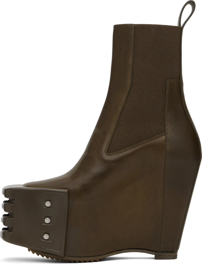 Rick Owens Khaki Porterville Grilled Wedge Beatle Chelsea Boots - Image 3