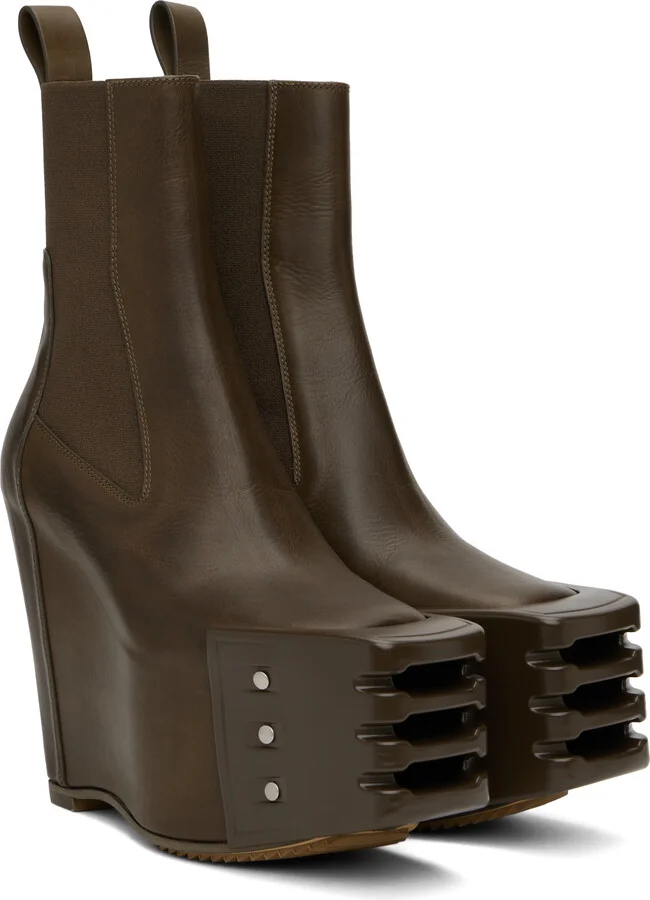 Rick Owens Khaki Porterville Grilled Wedge Beatle Chelsea Boots - Image 4