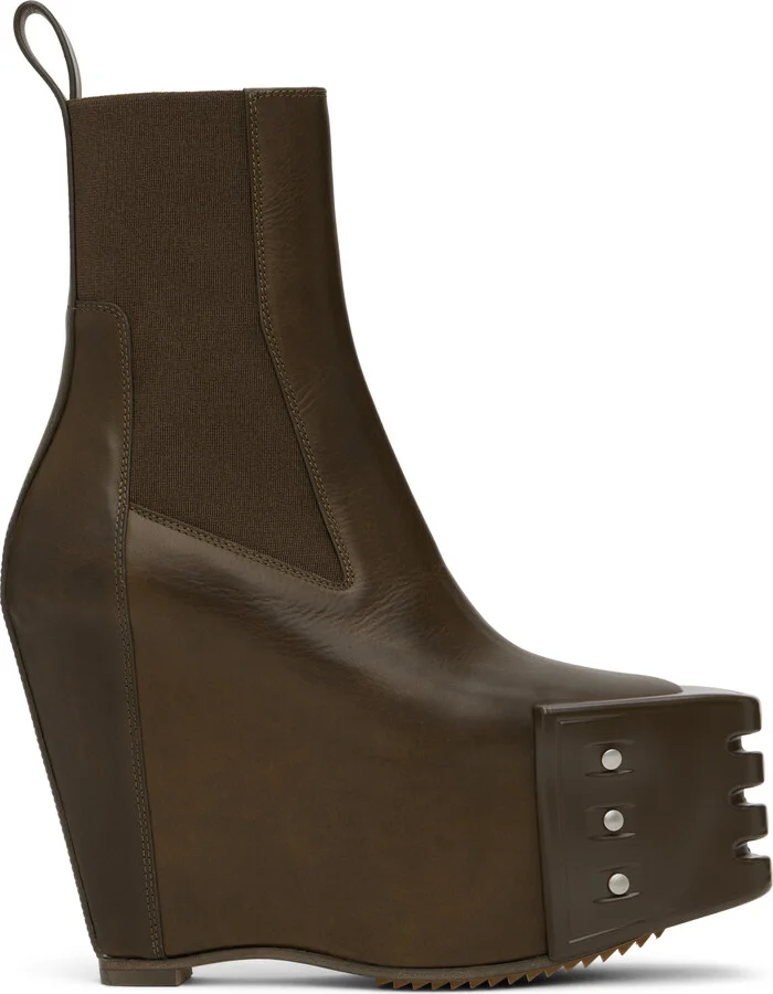 Rick Owens Khaki Porterville Grilled Wedge Beatle Chelsea Boots