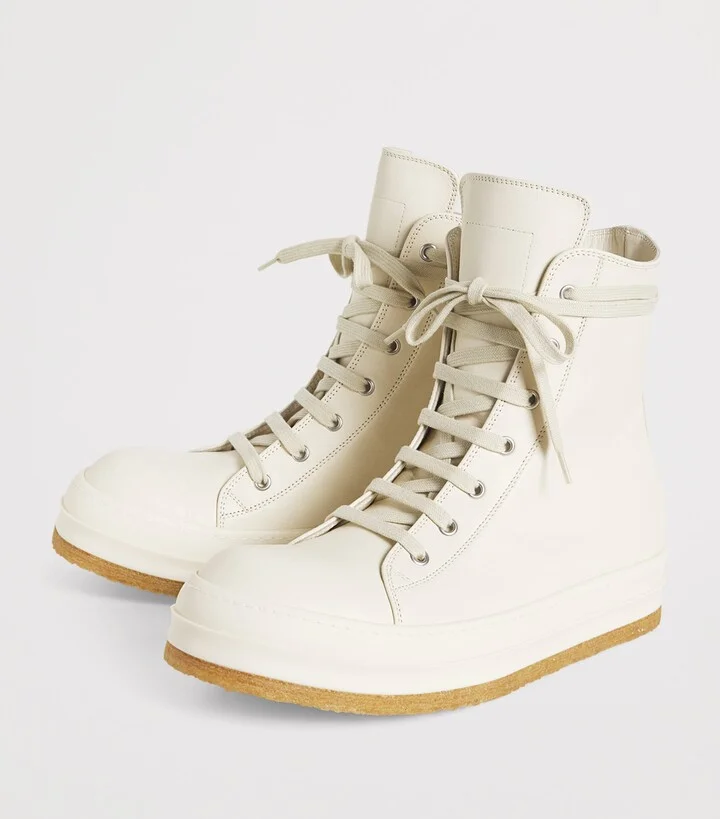 Rick Owens Leather High-Top Sneakers - Image 3