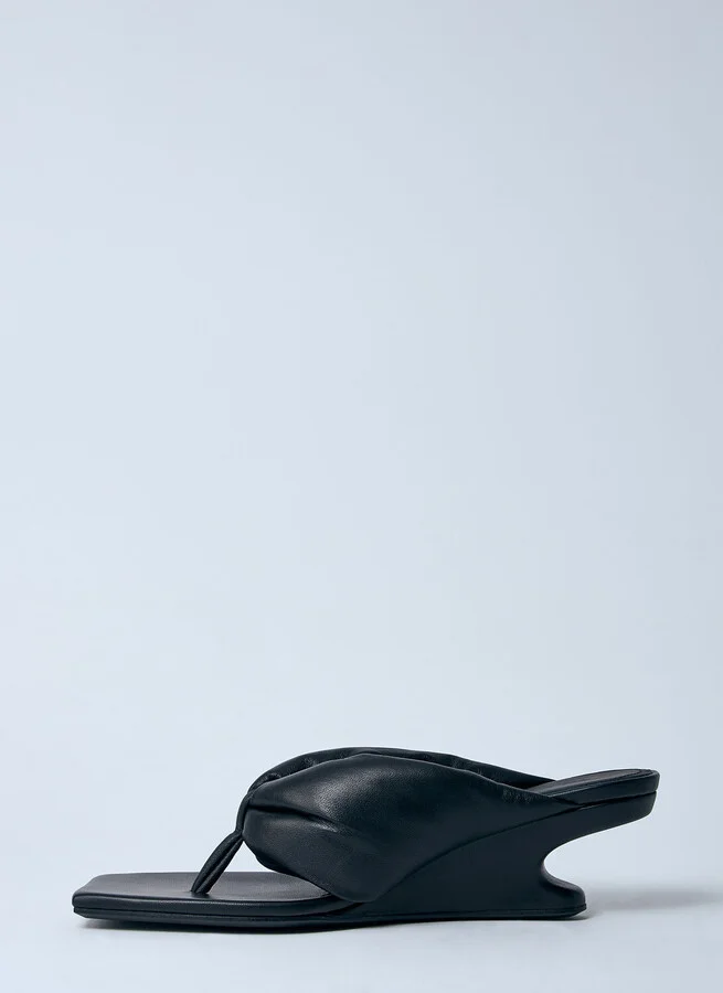 Rick Owens Leather Thong Wedge Sandals - Woman Sandals Black Eu - 36 - Image 4