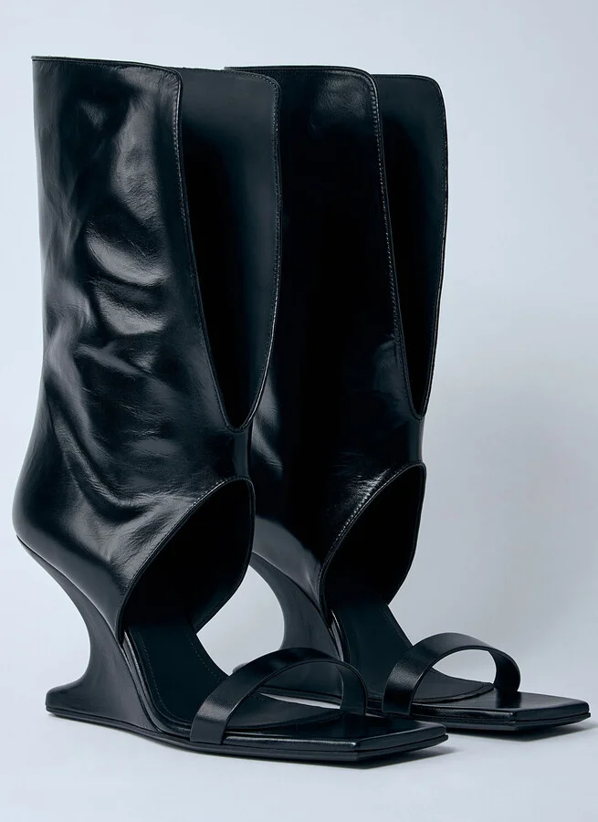 Rick Owens Leather Winged Wedge Sandals - Woman Sandals Black Eu - 36 - Image 2