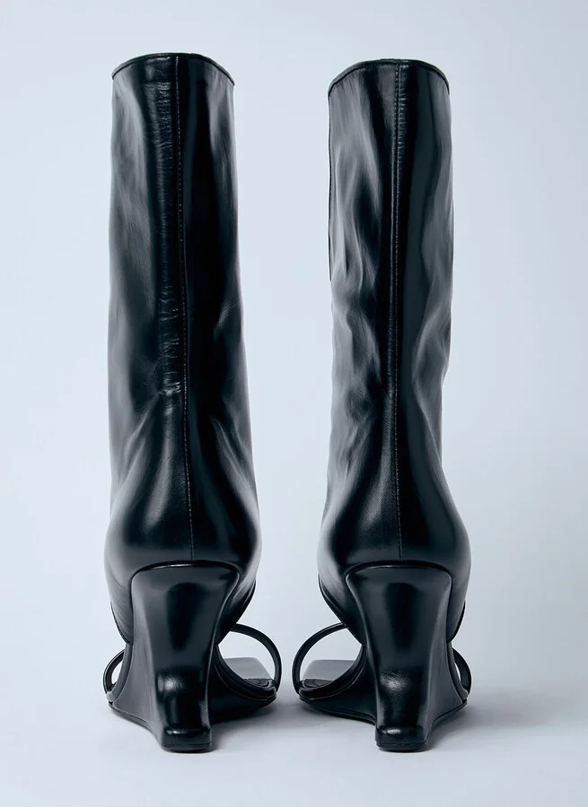 Rick Owens Leather Winged Wedge Sandals - Woman Sandals Black Eu - 36 - Image 5