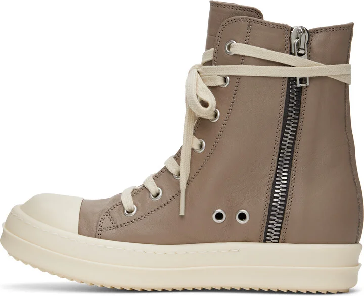 Rick Owens Taupe Hollywood Leather Sneakers - Image 3