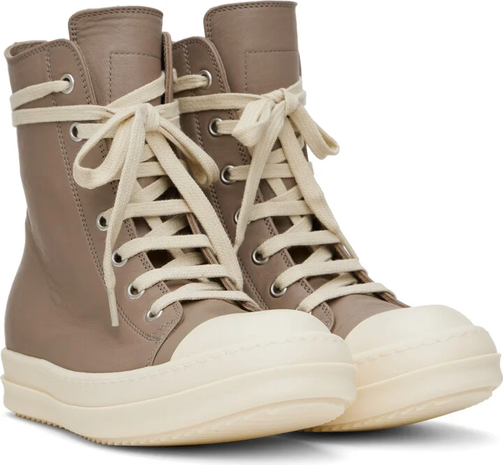 Rick Owens Taupe Hollywood Leather Sneakers - Image 4