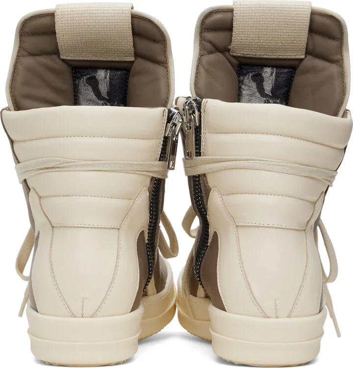Rick Owens Taupe & Off-White Hollywood Geobasket Sneakers - Image 2