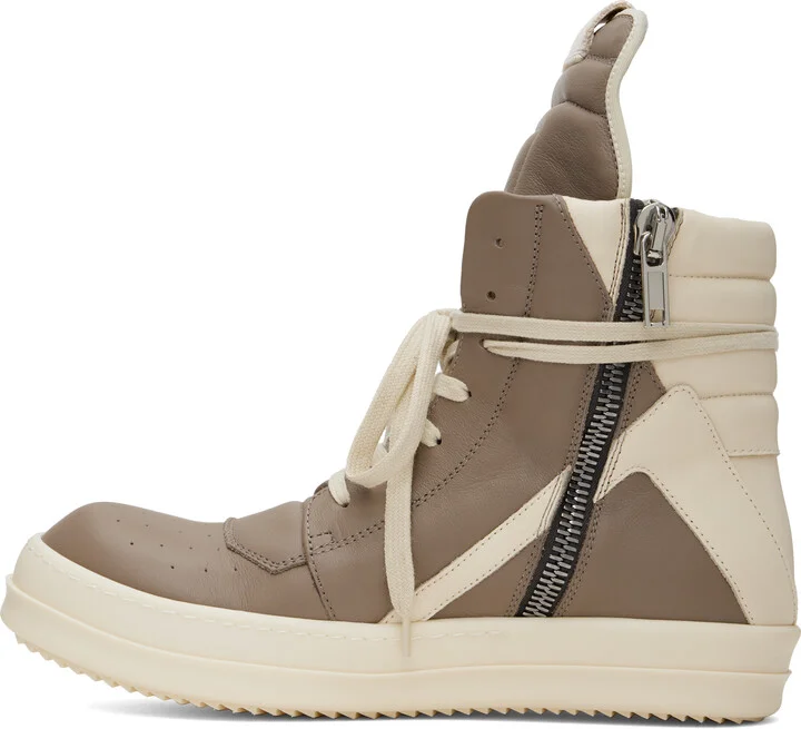 Rick Owens Taupe & Off-White Hollywood Geobasket Sneakers - Image 3